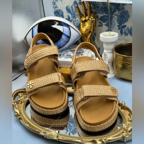 🆕 TORY BURCH 🧿 NWOB Kira Sport Sandal, Havana Sand Natural Raffia - Sz US 8.5 - Picture 4 of 15